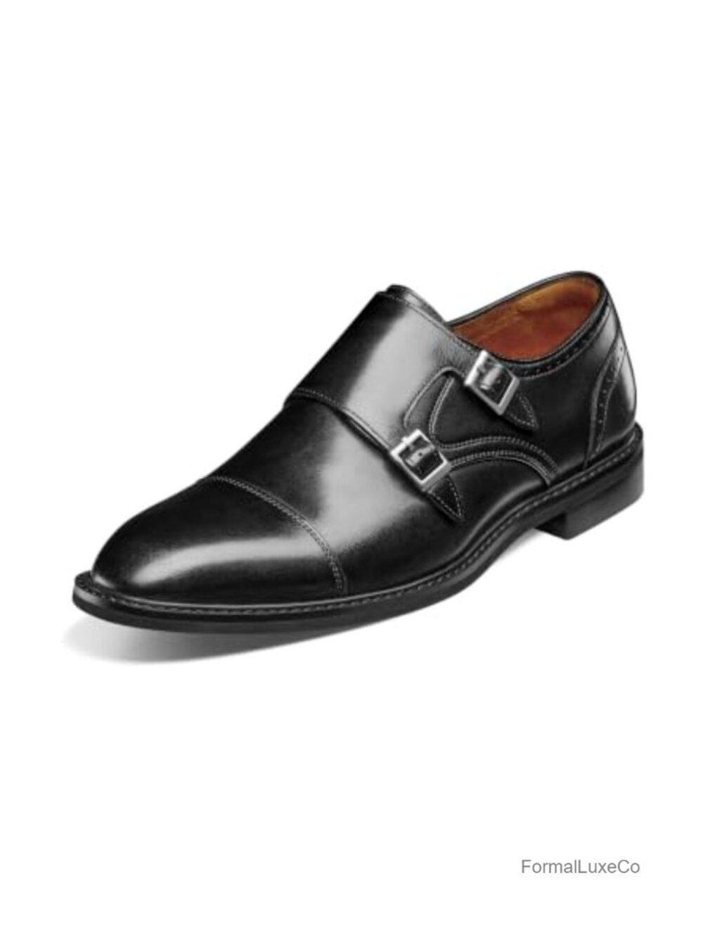 Cap Toe Double Monk Strap Leather Oxford Business Casual